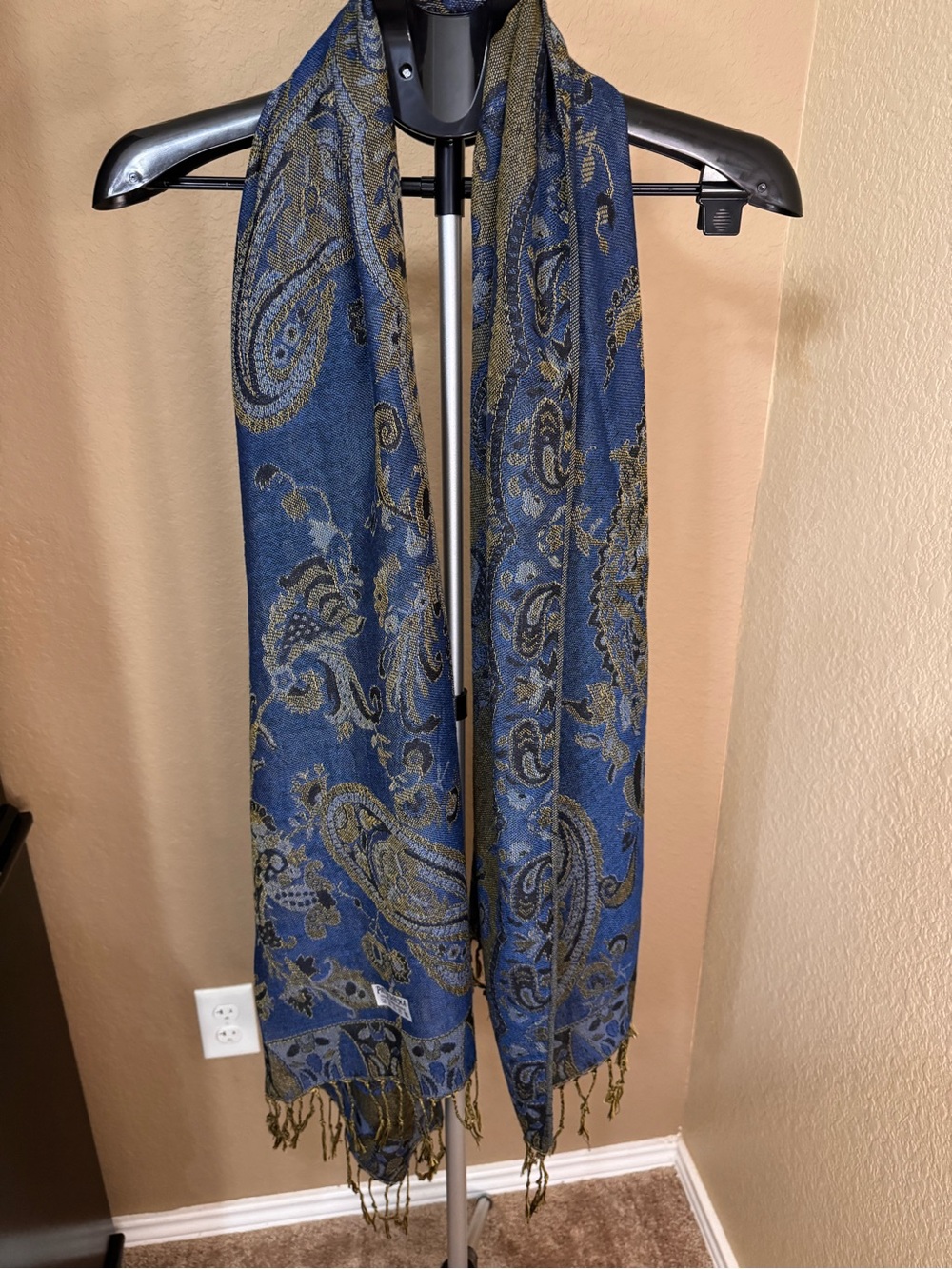 Pashmina Blue Paisley Wrap with Gold Accents
